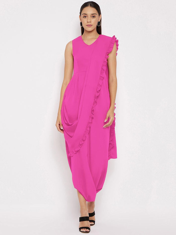 Uptownie Women's Crepe Solid Dhoti Jumpsuit with Dupatta