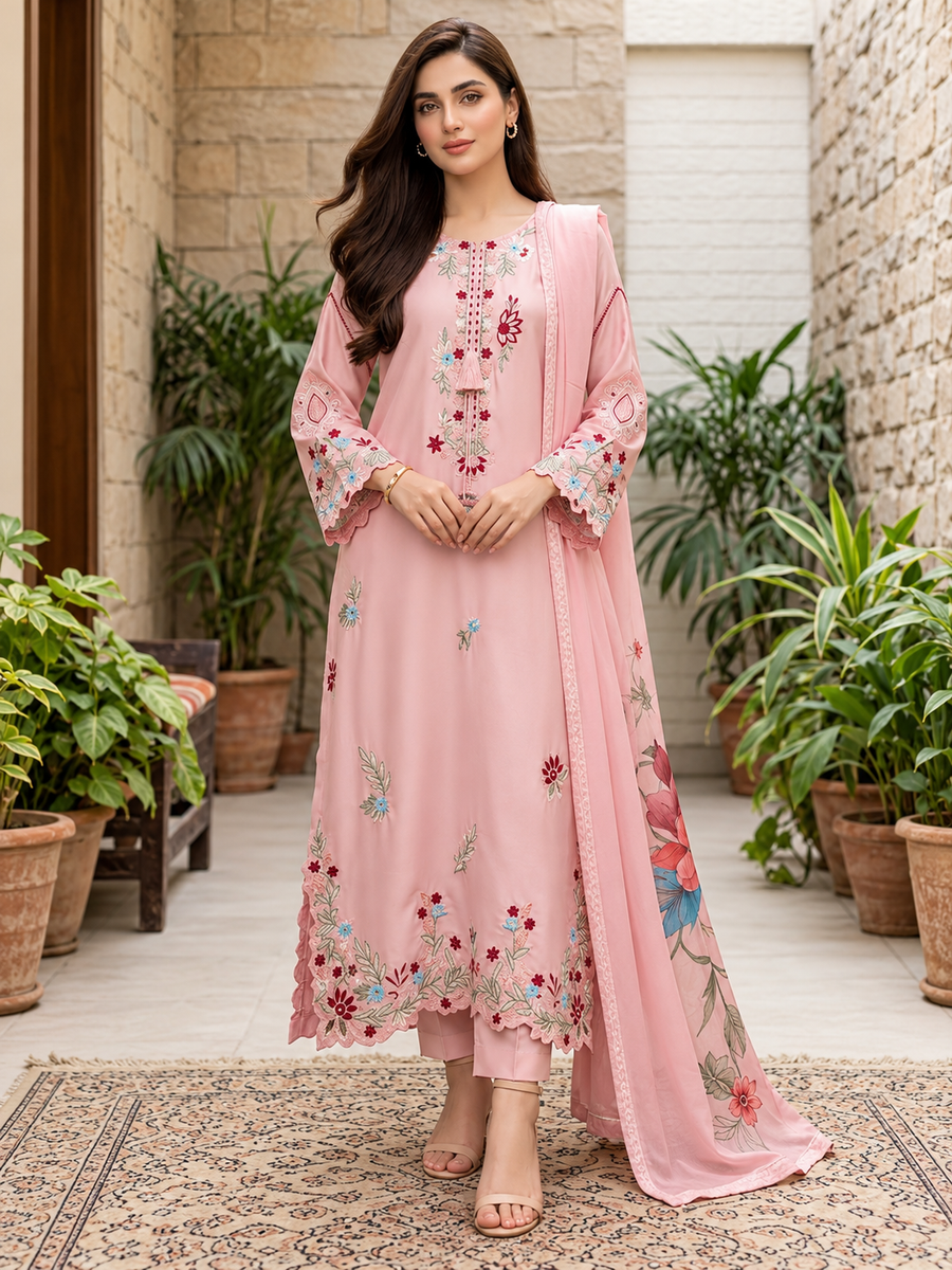 Women's Blush Pink Heavy Cotton Designer Suit Set with Heavy Hand & Embroidery Work