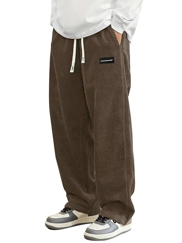 Men’s Corduroy Wide-Leg Pants – Loose Fit with Elastic Drawstring Waist
