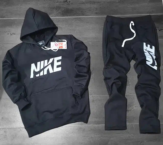 Fleece Hooded Tracksuit for Men – Black Winter Tracksuit Set, XL