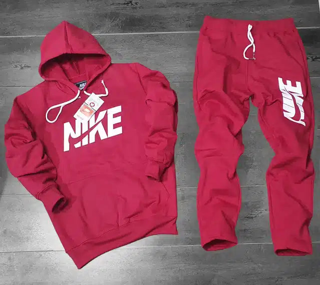 Fleece Hooded Tracksuit for Men – Maroon Winter Tracksuit Set, L