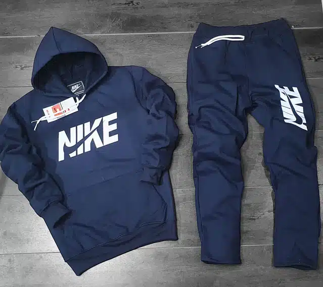 Fleece Hooded Tracksuit for Men – Navy Blue Winter Tracksuit Set, M