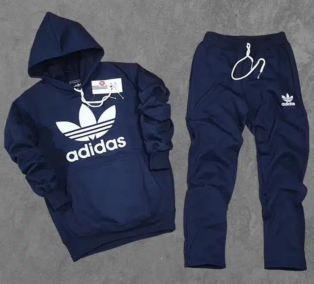 Fleece Hooded Tracksuit for Men – Navy Blue Winter Tracksuit Set, XXL