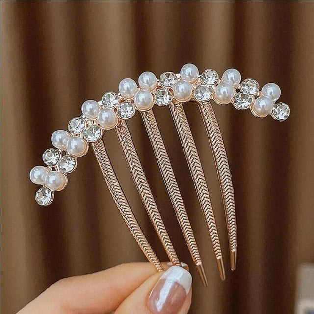 Rhinestone Pearl Hair Claw Clips – Elegant French Side Combs