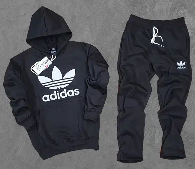Fleece Hooded Tracksuit for Men – Black Winter Tracksuit Set, M