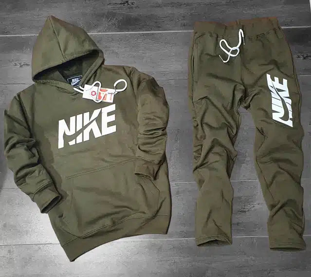 Fleece Hooded Tracksuit for Men – Olive Winter Tracksuit Set, M