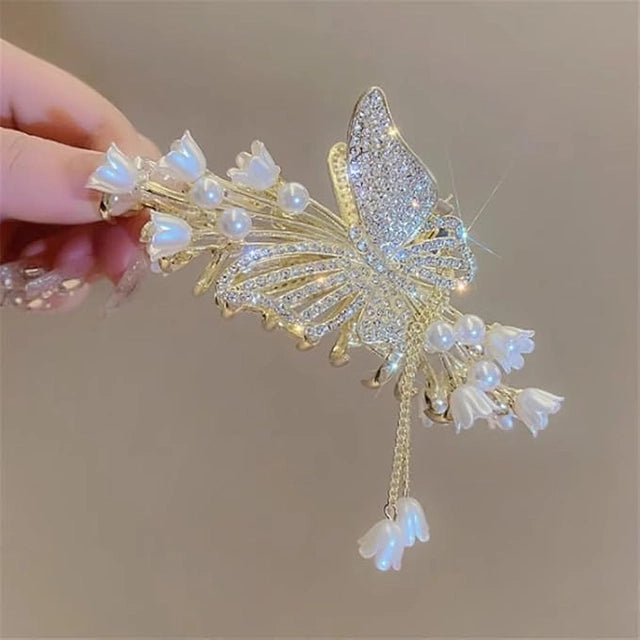Pearl Butterfly Hair Claw Clip – Korean Stone Studded Fancy Clip
